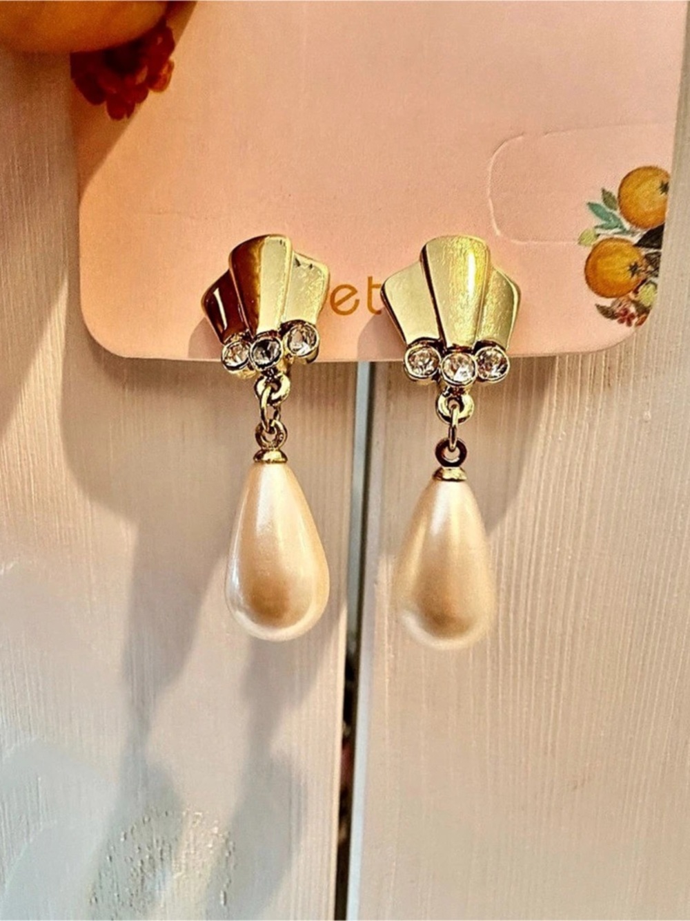 Trifari drop pearl clip earrings